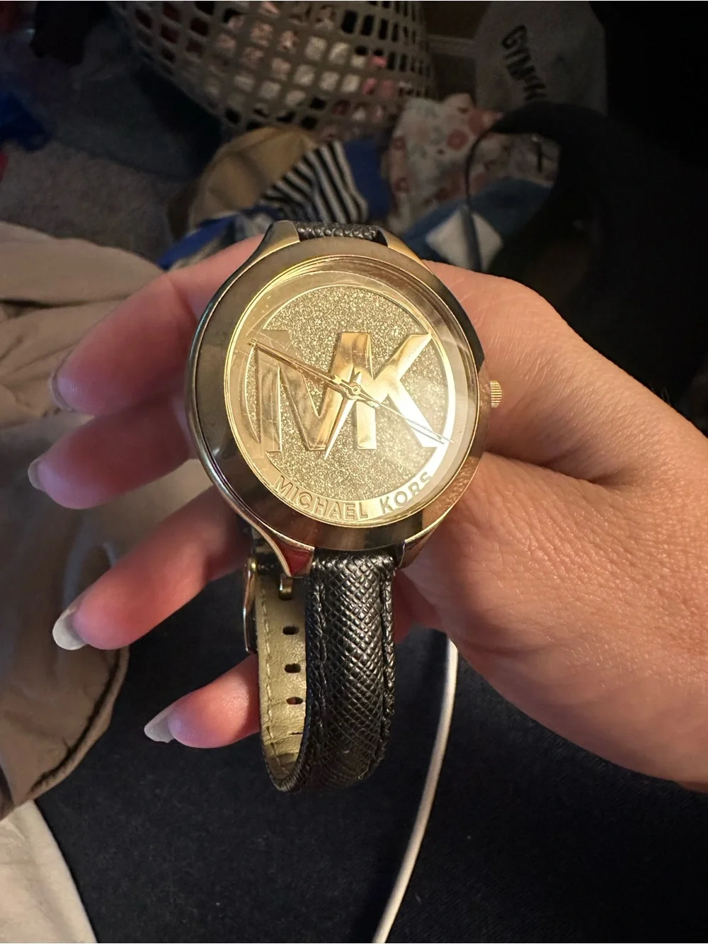 Michael Kors Slim Runway Gold Dial Leather Watch